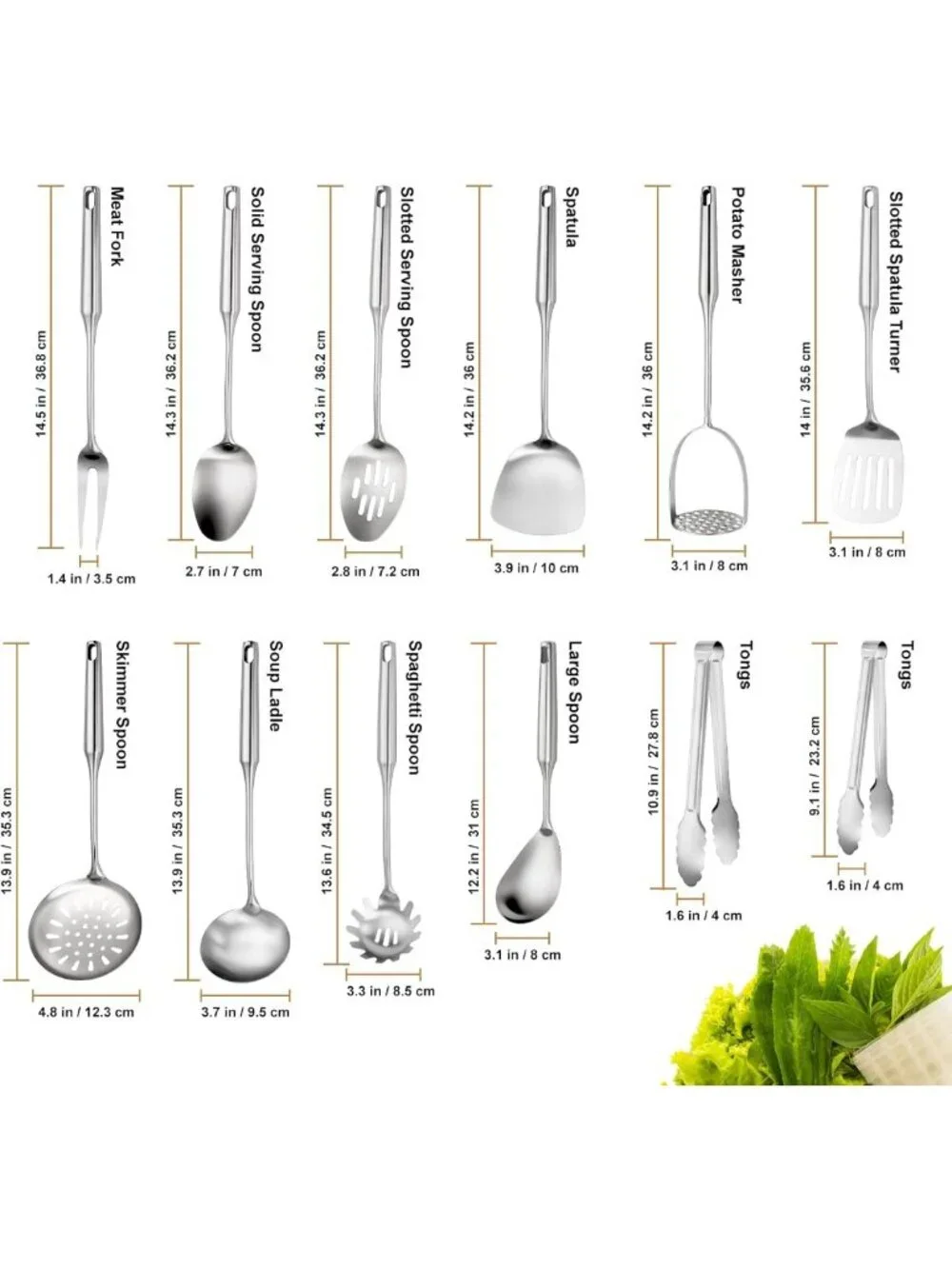 12-Piece Stainless Steel Cooking Utensils Set - Durable, Dishwasher Safe Kitchen
